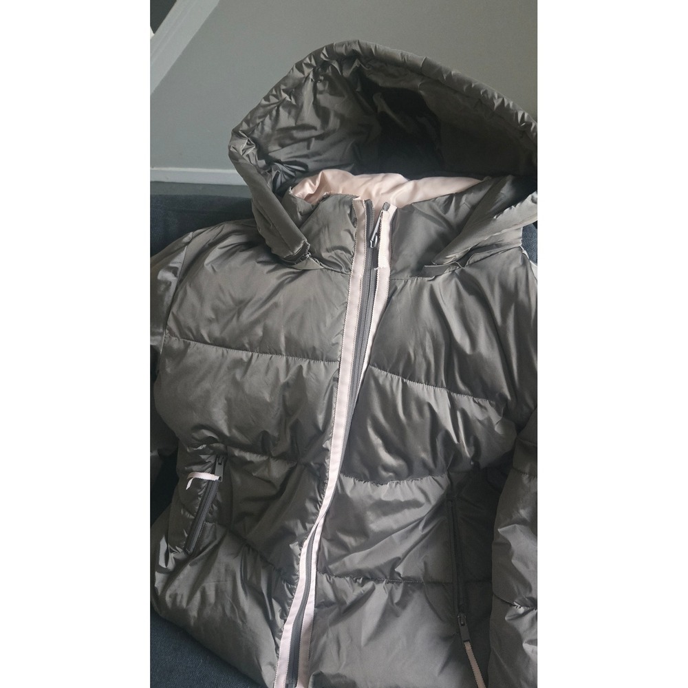 G by Giuliana Puffer Jacket Hooded Zip Front Gray Pink Lined Women Size L